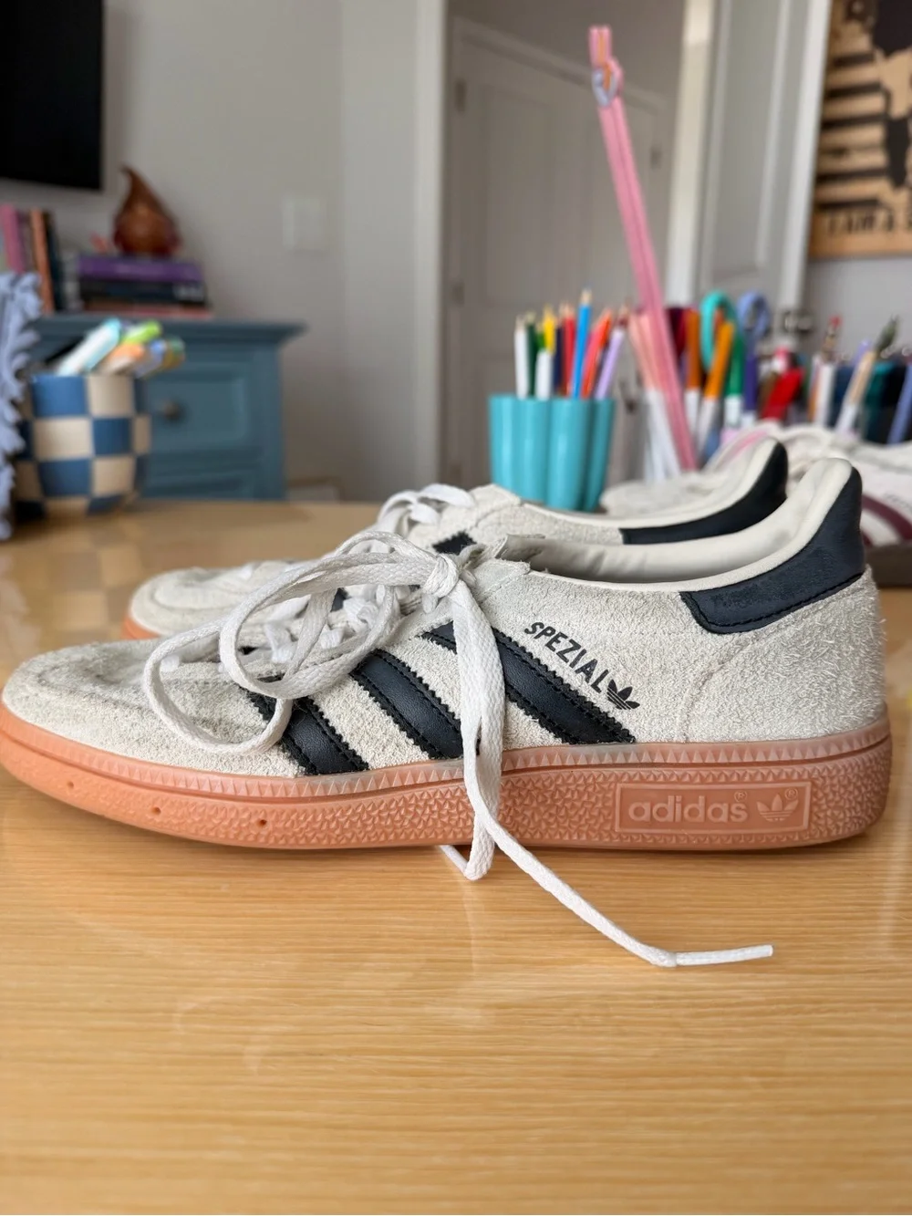 Adidas Spezial Suede Sneakers in White and Black with Gum Sole
